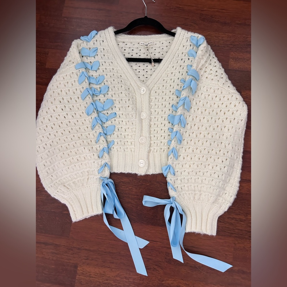 For Love & Lemons Laurel Cardigan Bow Ribbon Accent Sweater S